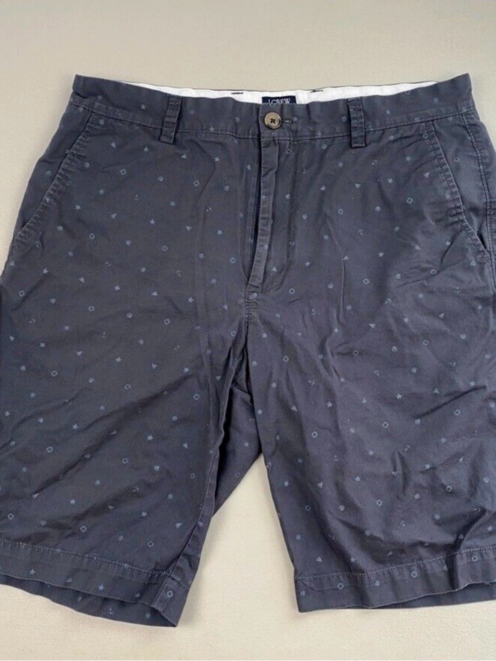J. Crew Navy Printed Cotton Chino Flat Front Shorts Size 33